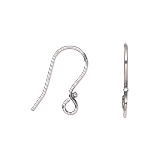 Sterling Silver Fishhook Ear Wires with 1.5mm Ball, 18mm, 10 Pair (20 pcs)