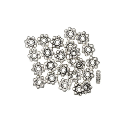 Antiqued Silver Plated Pewter 5x2mm Dotted Daisy Rondelle Beads, 24 pcs