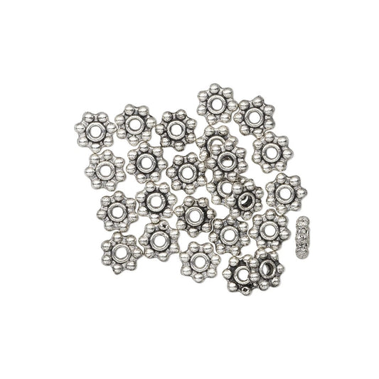 Antiqued Silver Plated Pewter 5x2mm Dotted Daisy Rondelle Beads, 24 pcs