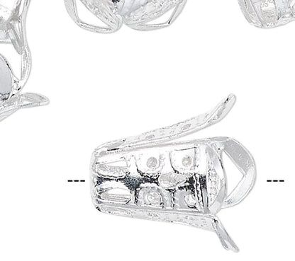 Silver Aluminum Long Filigree Bell Bead Caps, 14x13mm, 24 pcs