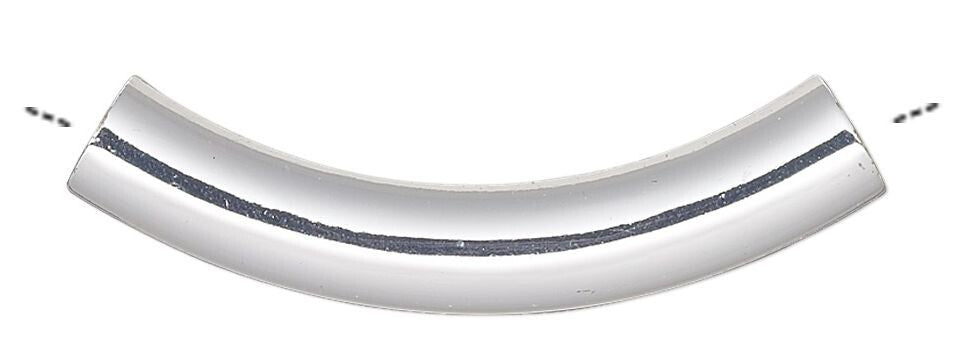 Silver Plated Brass Curved Tube Noodle Beads 30x5mm