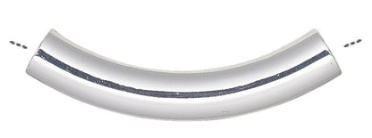 Silver Plated Brass Curved Tube Noodle Beads 30x5mm