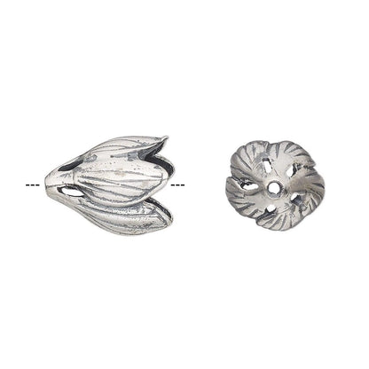 Antiqued Sterling Silver Flower Bead Cap, 13x11mm, 1 pc