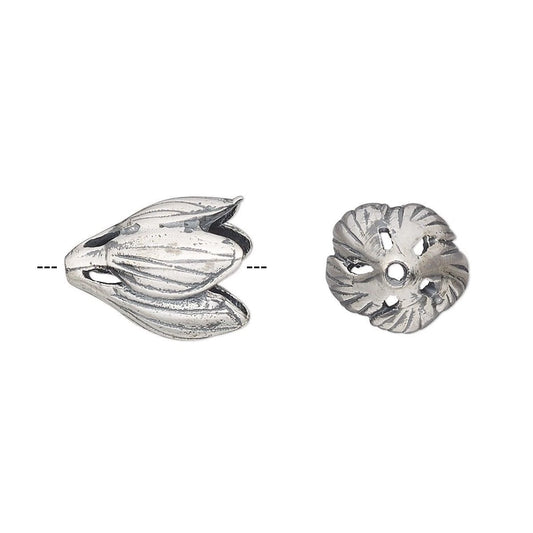 Antiqued Sterling Silver Flower Bead Cap, 13x11mm, 1 pc