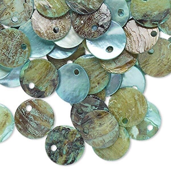 Mussel Shell 10mm Round Coin Drop Charms, 100 pcs