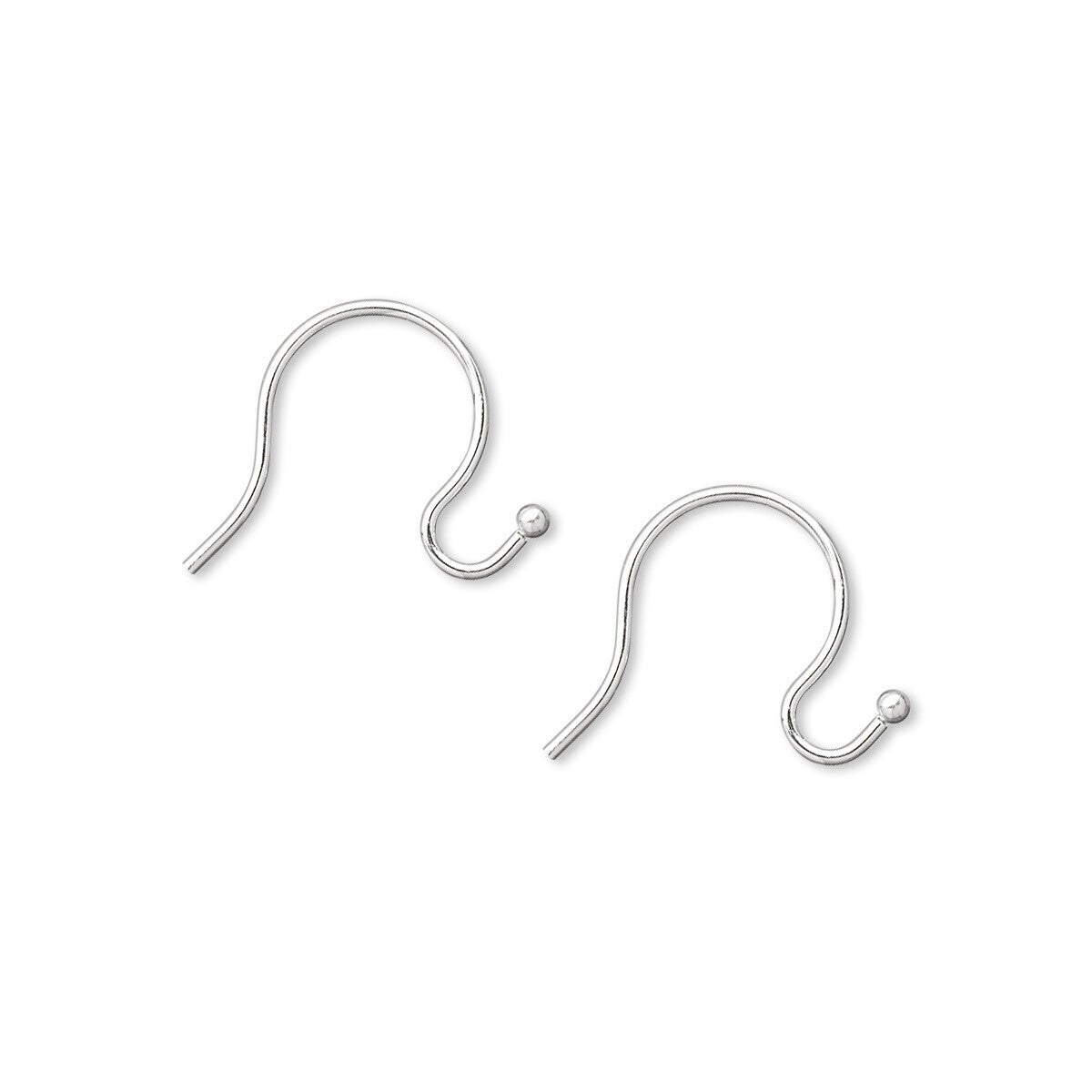 A pair of silver-colored metal ear hooks, commonly used for jewelry making, shown on a plain white background.