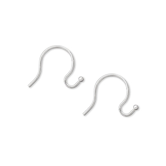 A pair of silver-colored metal ear hooks, commonly used for jewelry making, shown on a plain white background.