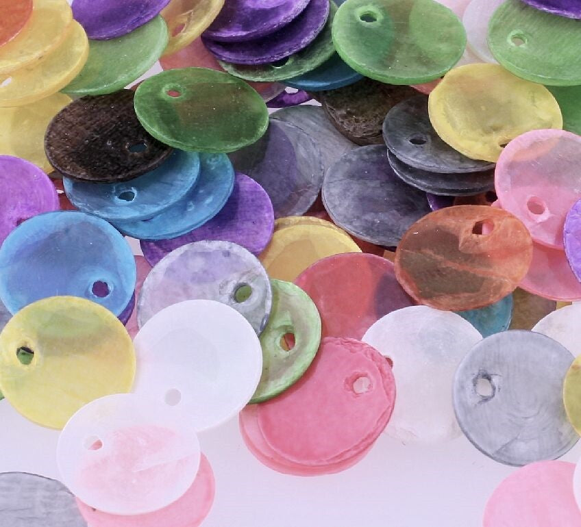 Capiz Shell 10mm Coin Drop Charms Assorted Colors, 100 pcs