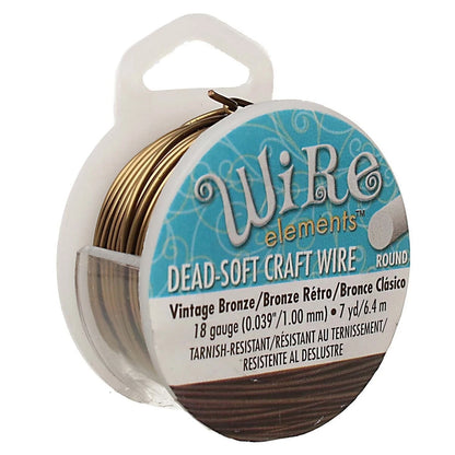 Beadsmith Non-Tarnish Vintage Bronze Round Wire, 18 Gauge (1.02mm), 7 Yards