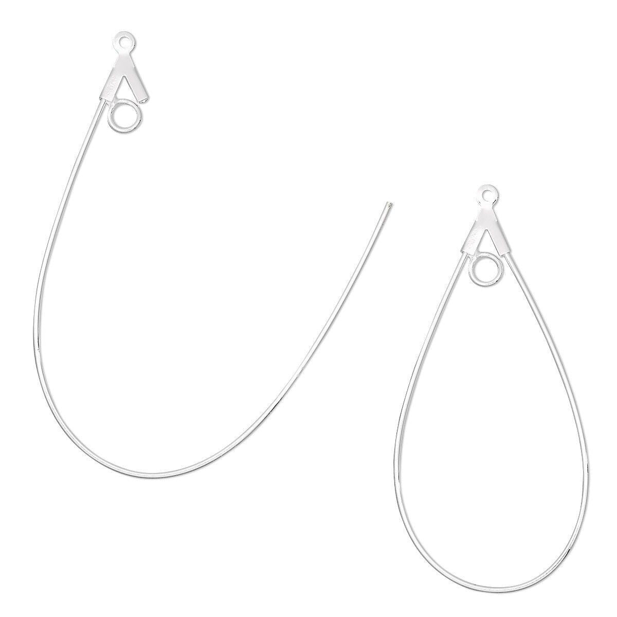 Beading Hoops, Teardrop, 40x22mm, 20 Gauge, Gold or Silver Plated Brass