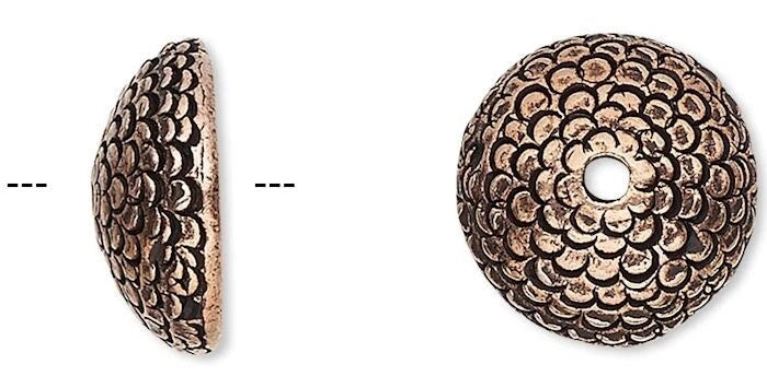Antiqued Copper Pewter Acorn Bead Caps 12.5x5mm, Pkg of 2