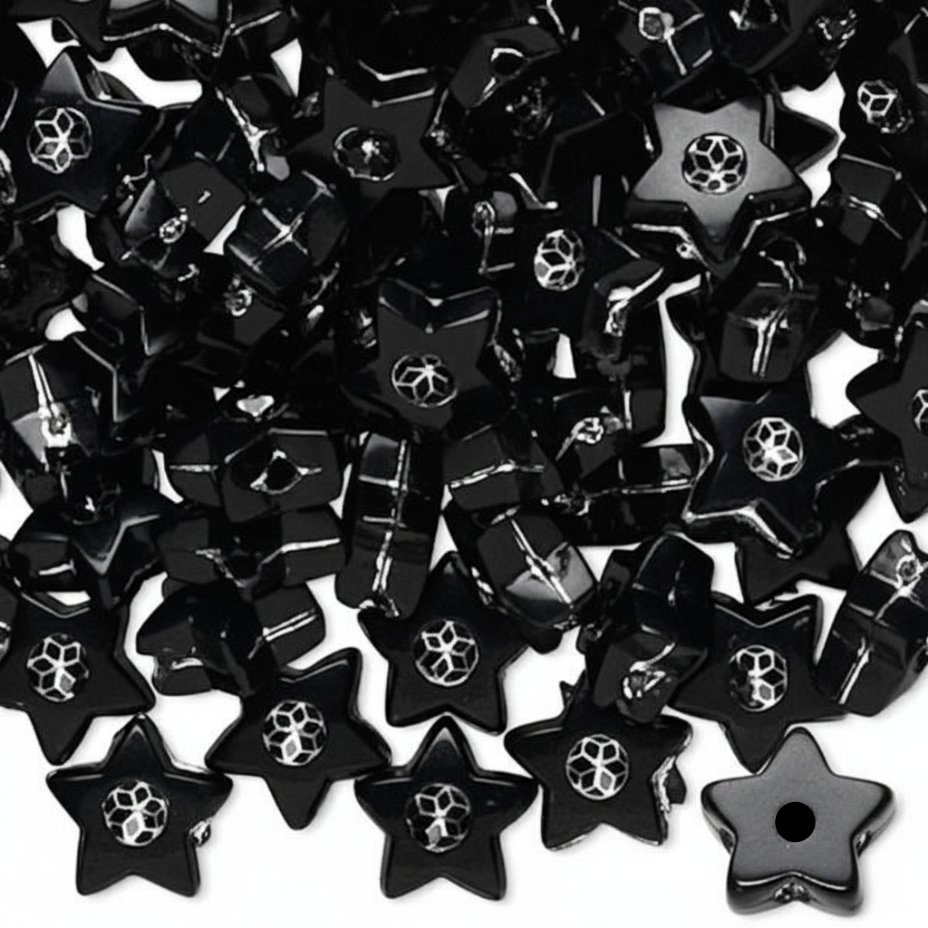Acrylic Black Star Beads, 8x8mm, Opaque, 50g