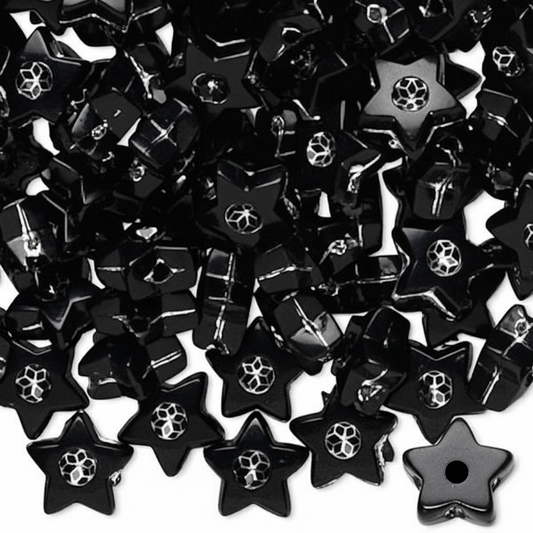 Acrylic Black Star Beads, 8x8mm, Opaque, 50g