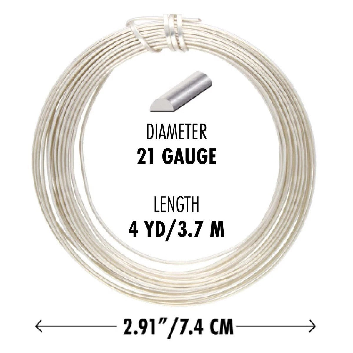 Silver Plated Half Round Non-Tarnish Copper Wire, 21 Gauge (0.72mm), 4 Yards