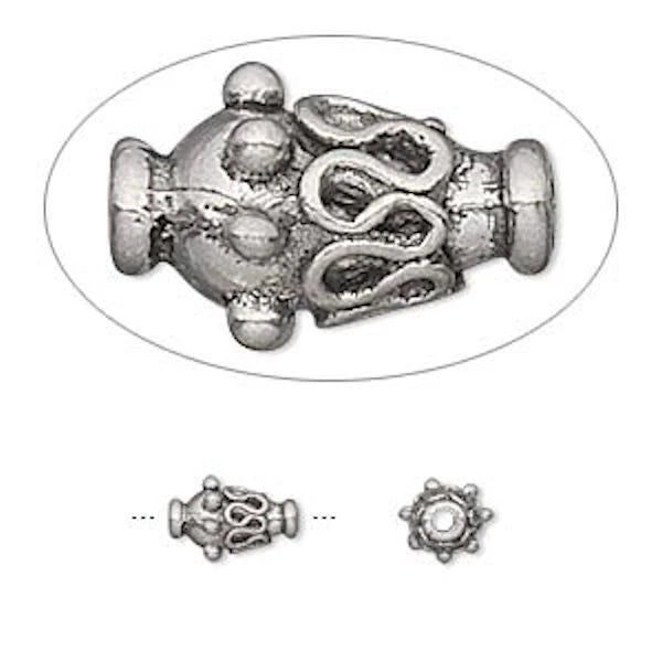 Antiqued Pewter Ornate Wave & Ball Vase Beads, 8x6mm (10)