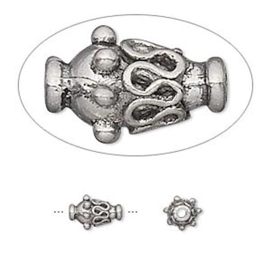 Antiqued Pewter Ornate Wave & Ball Vase Beads, 8x6mm (10)