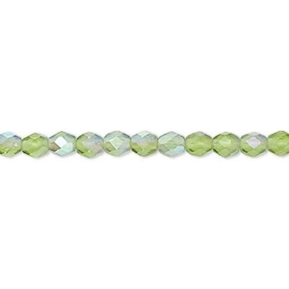 Czech Matte AB Light Green Fire Polished Round Beads, 4mm, 1 Strand (approx. 100)