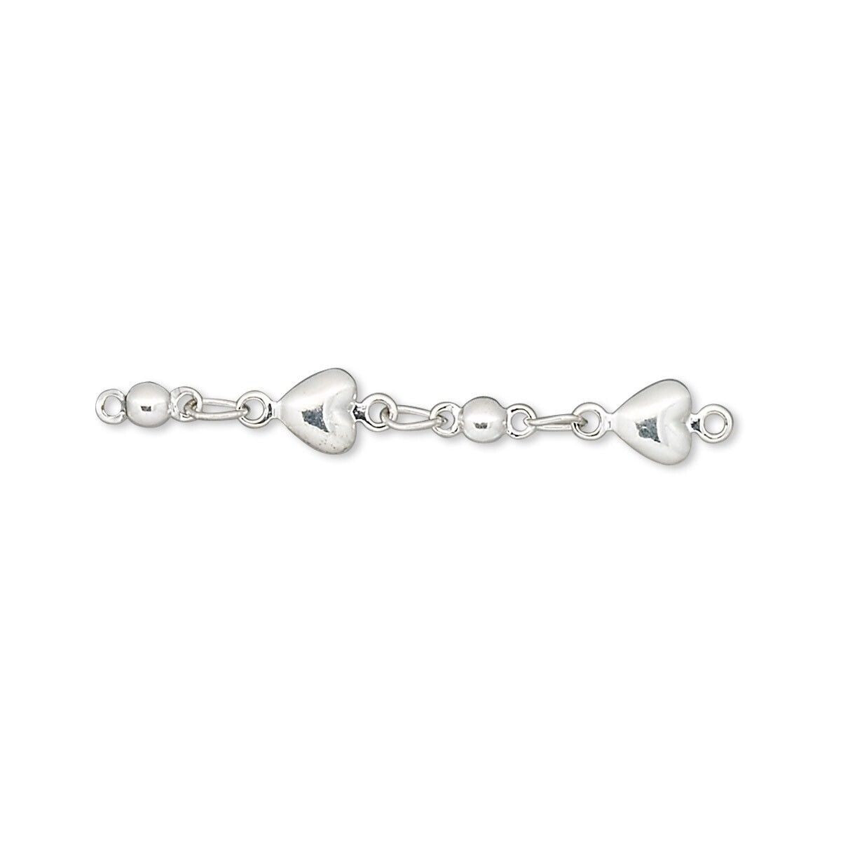 Silver Plated Brass Heart Chain Extenders, 33mm - Pack of 6