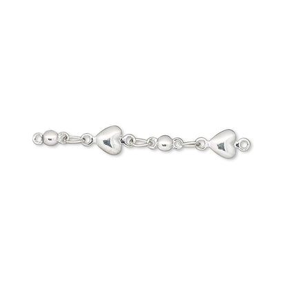 Silver Plated Brass Heart Chain Extenders, 33mm - Pack of 6