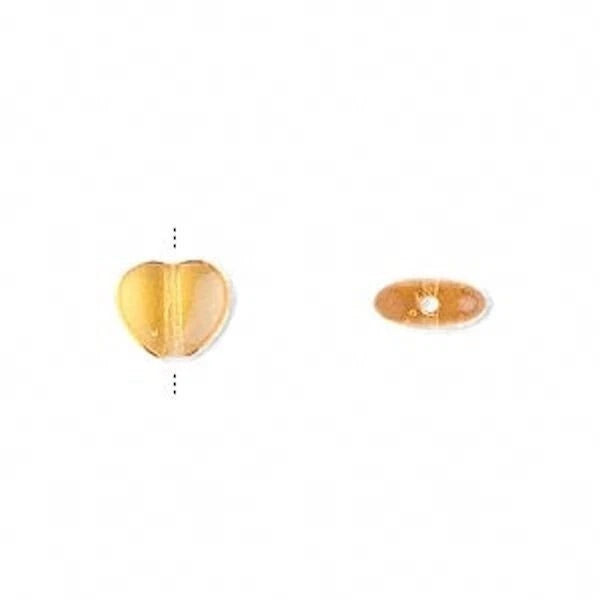 Czech Transparent Honey Pressed Glass Heart Beads, 8mm, 1 Strand (approx. 50)