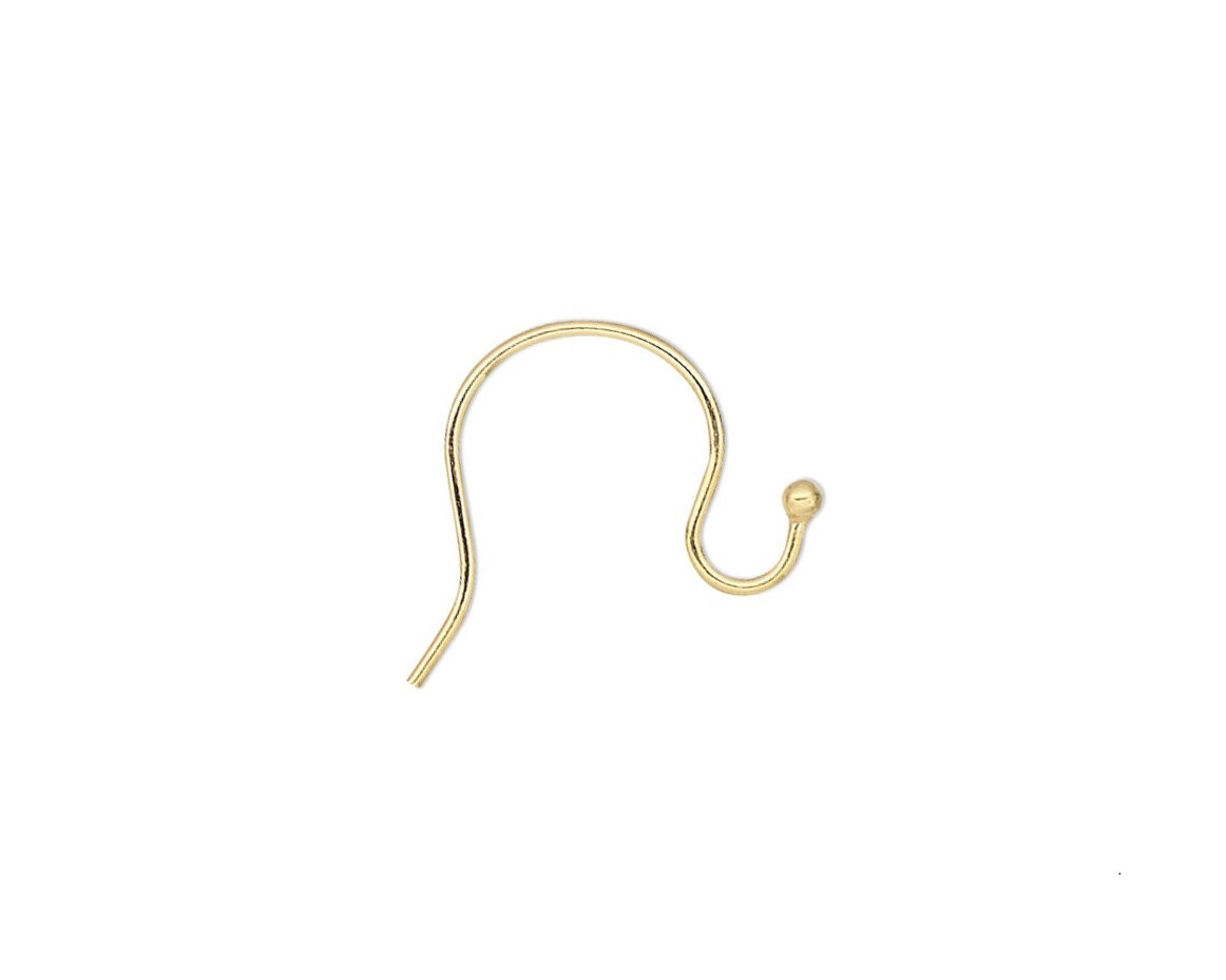 Gold Plated Brass 10mm Fish Hook Ear Wires with 1mm Ball, 100 pcs