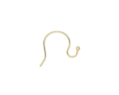 Gold Plated Brass 10mm Fish Hook Ear Wires with 1mm Ball, 100 pcs