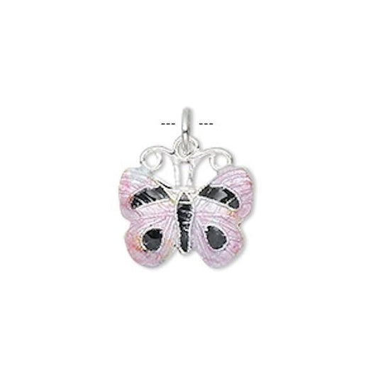 Black & Lilac Cloisonné Butterfly Charm 16x15mm, 1 pc