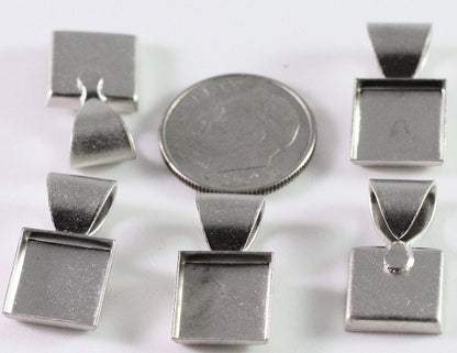 Nunn Design Silver Plated Brass Square Patera Bezel Pendants, 10mm, 5 pcs