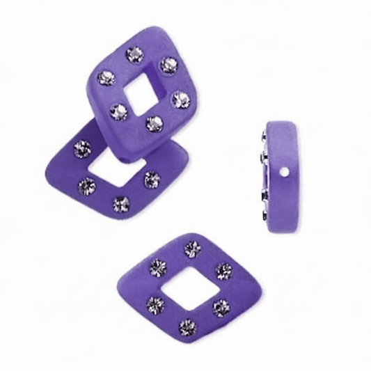 Frosted Dark Purple Resin Diamond Beads with Swarovski Crystals, 17x13mm, 4 pcs
