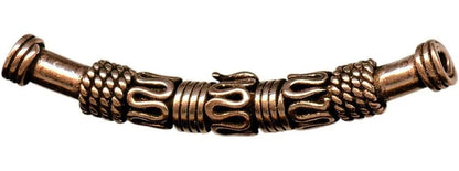 Antiqued Copper Textured Curved Tube Beads, 40x5mm, 2 pcs