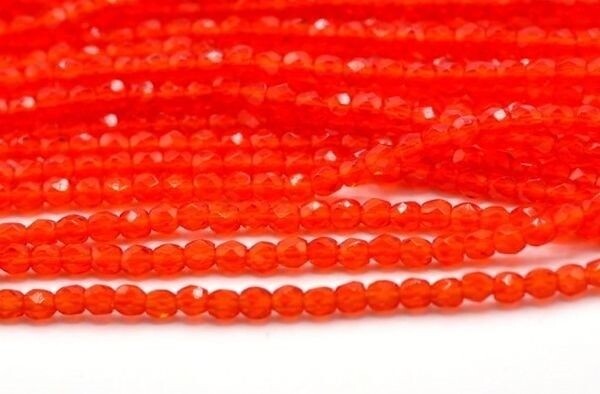 Czech Fire Polished Hyacinth Orange Round Beads, 6mm, 50 pcs
