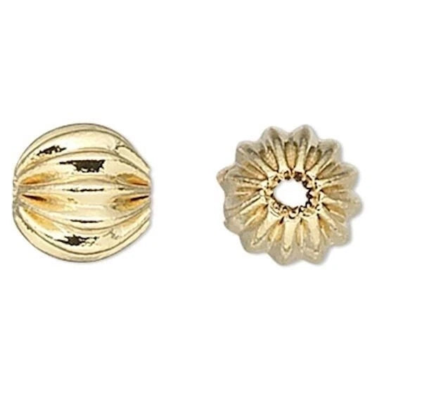Gold Plated Brass Fluted Round Spacer Beads, 5mm, 20 pcs