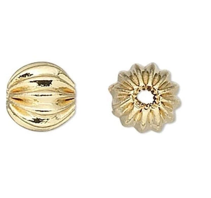 Gold Plated Brass Fluted Round Spacer Beads, 5mm, 20 pcs