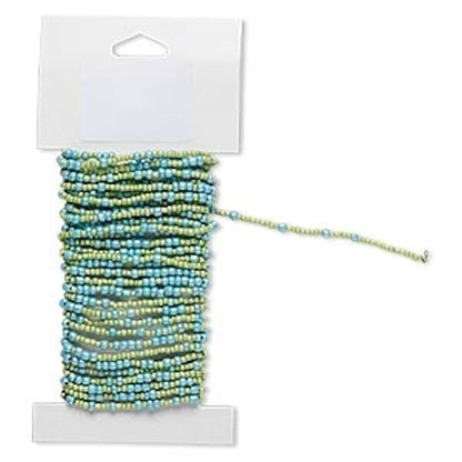 Beaded Wire, Pre-Strung Glass Seed Beads on Brass Wire, 15 Feet