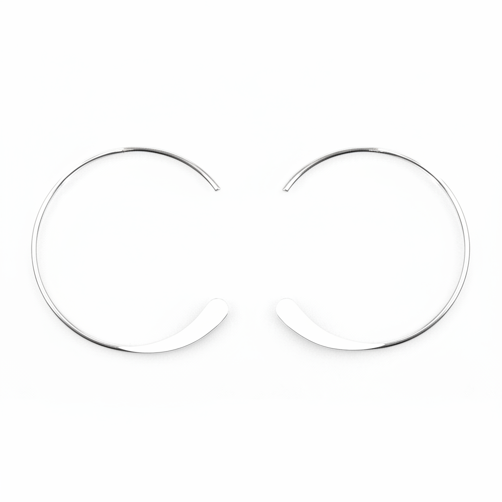 .925 Sterling Silver 26mm Endless Hoop Ear Wires with Hammered End, 1 Pair