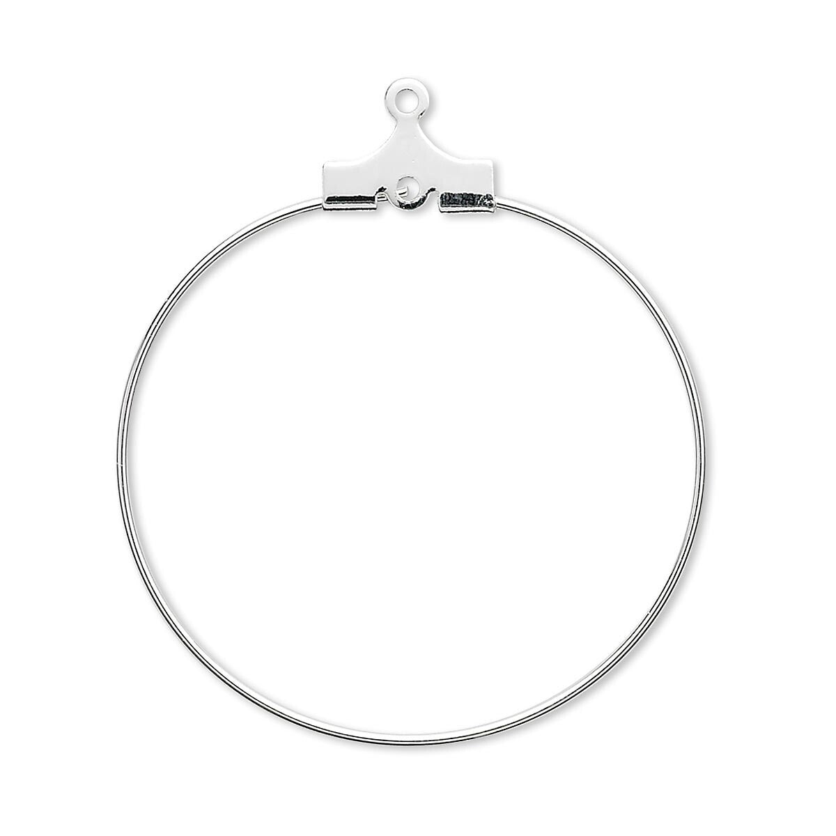 A silver-toned metal hoop earring with a flat connector and a small top loop, shown on a plain white background.