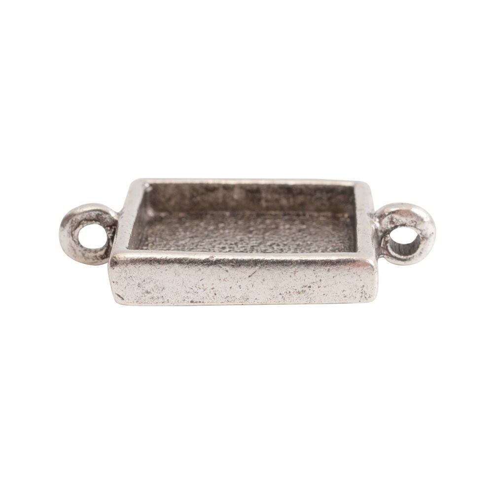Nunn Design Antiqued Silver Pewter Square Link Bezel Pendant, 16mm, 1 pc