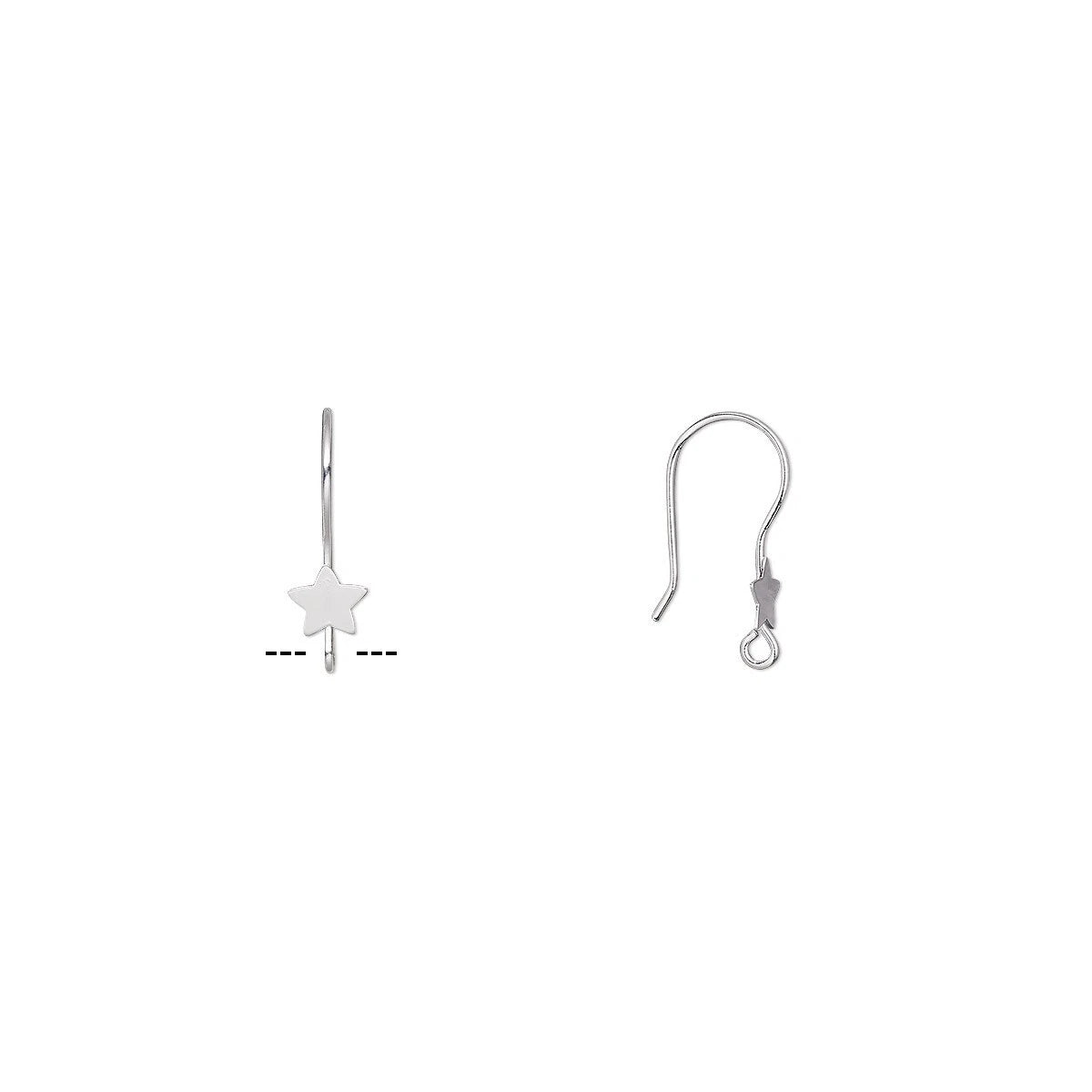 Silver Plated Stainless Steel Fishhook Ear Wires with Star, 21mm, 21 Gauge, 100 pcs