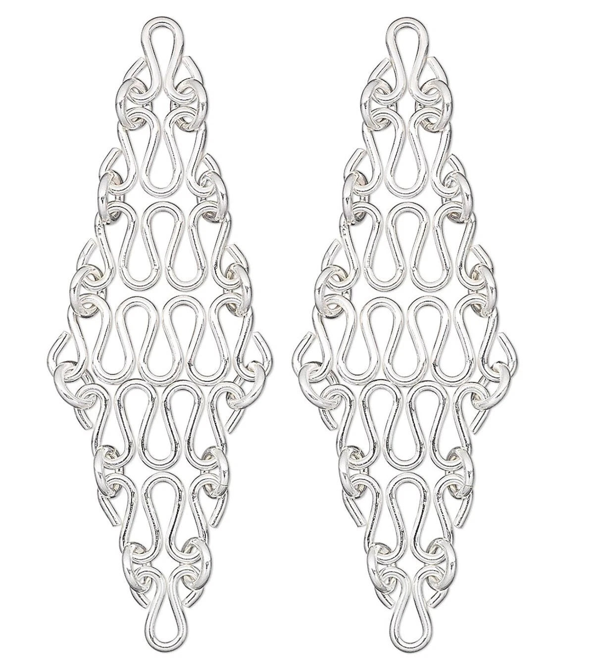 Sterling Silver Squiggly Chain Earring Connectors, 50x15mm, 2 pcs (1 Pair)