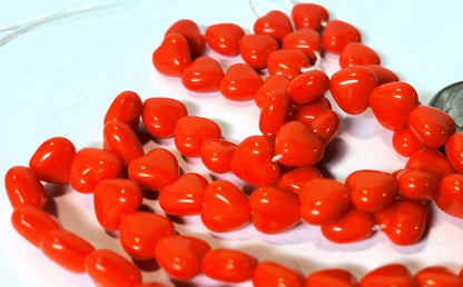Czech Pressed Glass Opaque Orange Heart Beads, 6mm, 1 Strand (approx. 67)