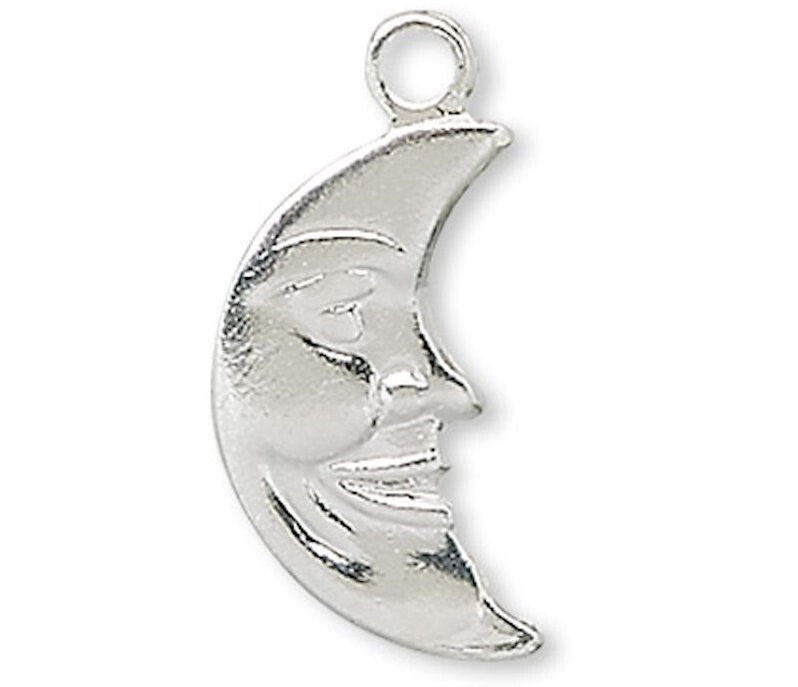 Silver Plated Brass Half Moon Smiling Face Charms 10x6mm (50 pc)