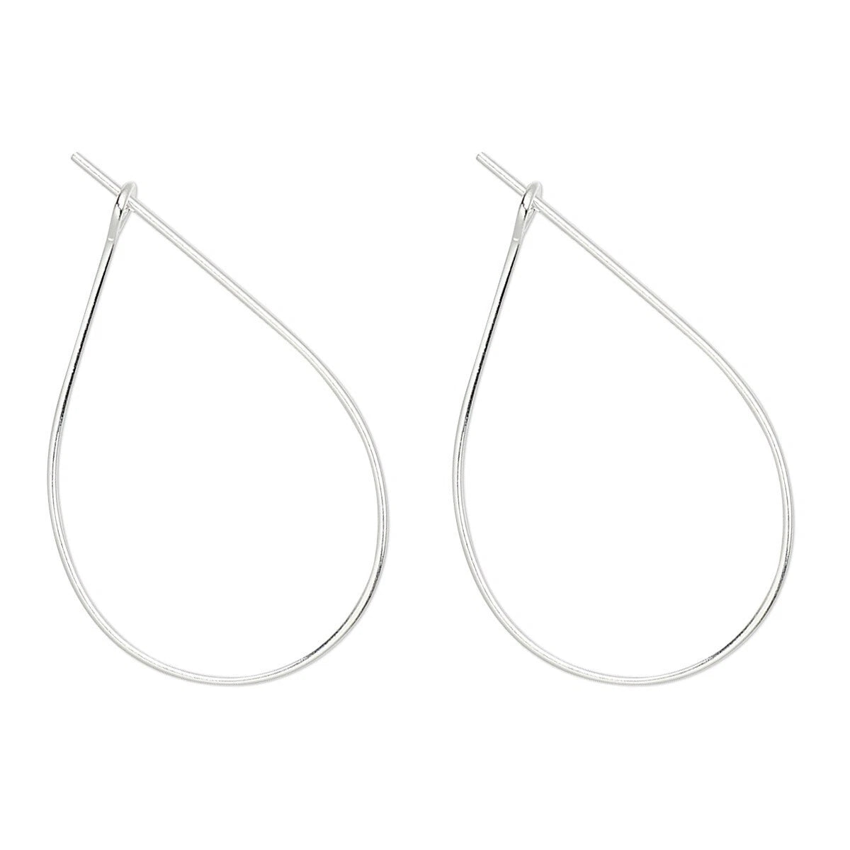 Silver-Plated Brass Teardrop Beading Hoop Earwires, 27x17mm, 23 Gauge
