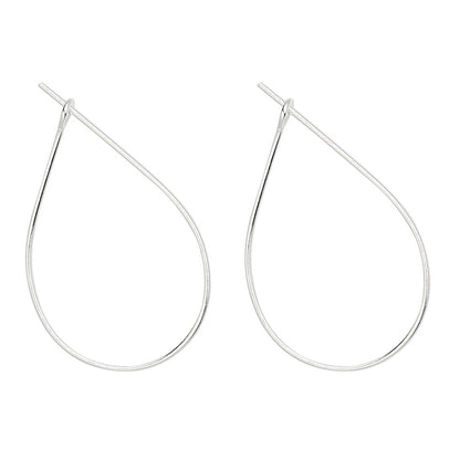Silver-Plated Brass Teardrop Beading Hoop Earwires, 27x17mm, 23 Gauge