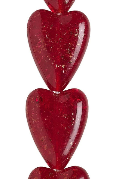 Czech Crackle Glass Ruby Red Heart Beads, 17x13mm, 1 Strand (approx. 21)
