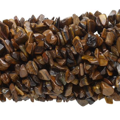 34" Strand Heated Brown & Gold Tigereye 4-12mm Chip Beads with 0.5-1.5mm Hole