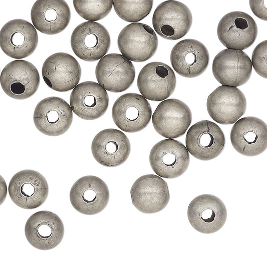 Antiqued Silver Plated Steel Round Beads, 6mm, 100 pcs