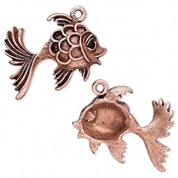 Antiqued Copper Plated Pewter Fancy Goldfish Charms 30x29mm – 2 pcs