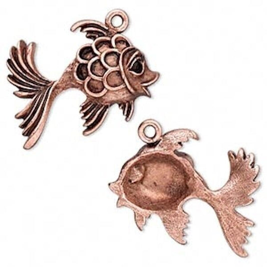 Antiqued Copper Plated Pewter Fancy Goldfish Charms 30x29mm – 2 pcs