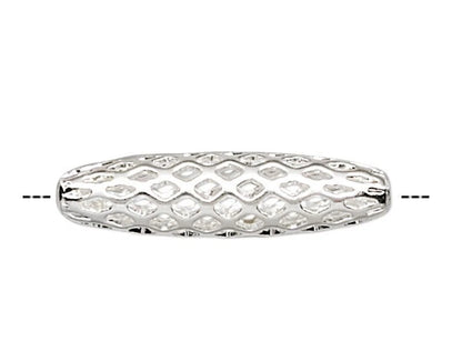 Silver Plated Brass Cut-Out Weave Oval Beads, 19x5mm