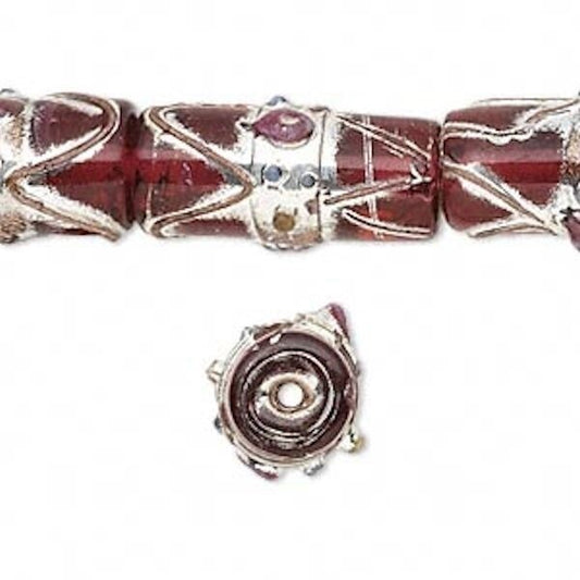 Lampwork Glass Tube Beads 22x11mm Red with Metallic Accents — 12 pcs